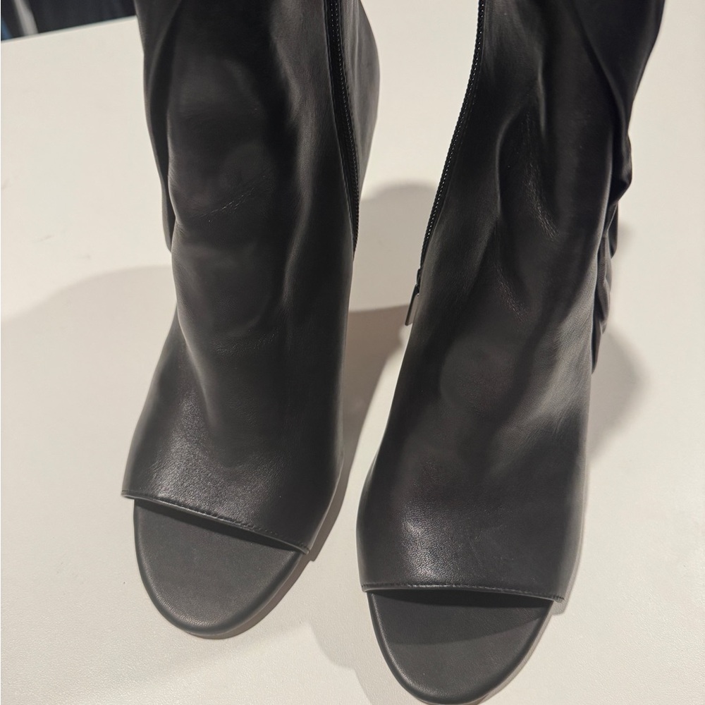 Vince Camuto Sleek Black Peep-Toe Heeled Boots
